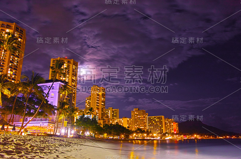 夏威夷怀基基海滩夜景