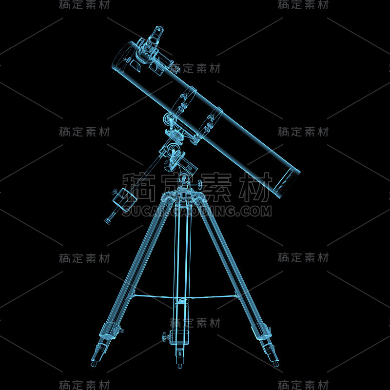 天文望远镜x射线蓝色透明孤立在黑色