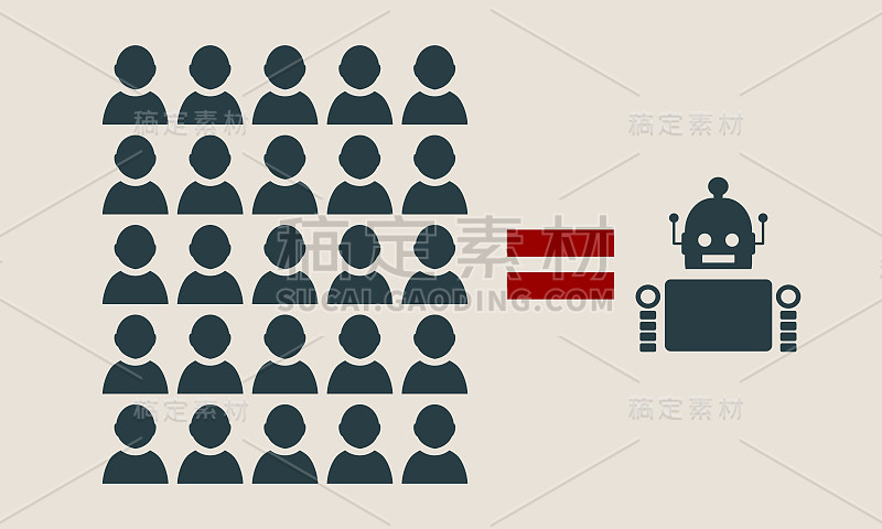 人类和机器人。人工智能与人类