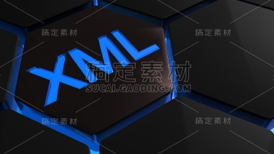 蓝色XML六边形- 3D渲染