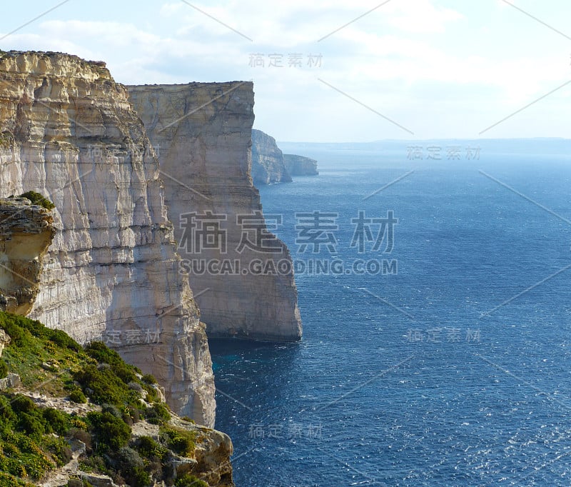 萨那普悬崖的全景，戈佐，马耳他