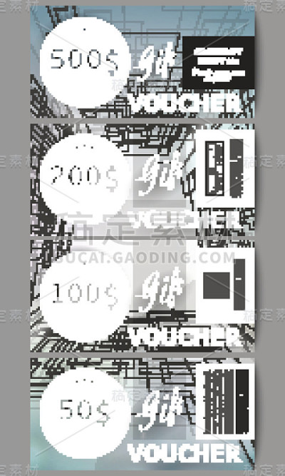 一套现代礼品券模板。抽象矢量背景，数字