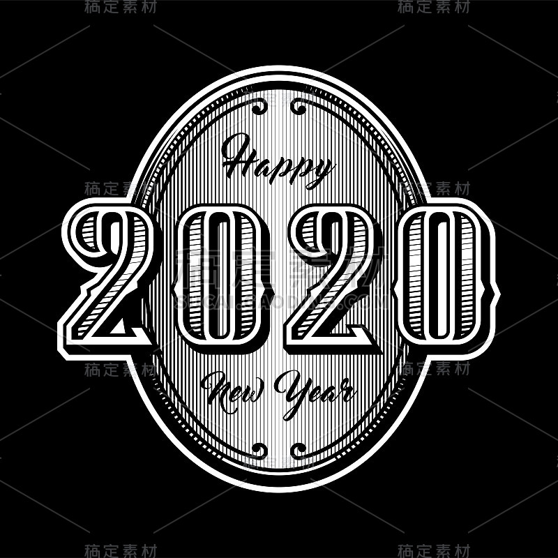 Happy new year 2020. Retro style emblem on a dark 