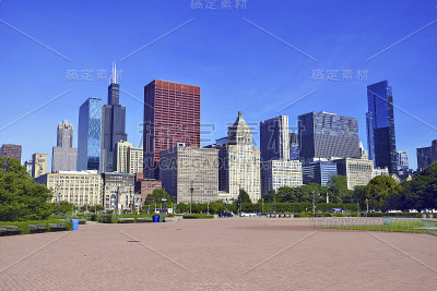 城市天际线与高层建筑和摩天大楼在芝加哥伊利诺伊州，美国