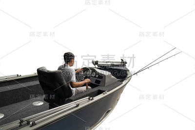 渔船和渔民，白色背景，剪切路径