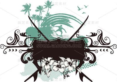 冲浪场景与美丽的旗帜