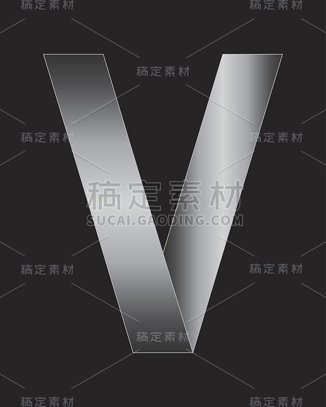 矩形弯曲金属字体，字母V