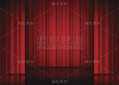 红色窗帘的近景。