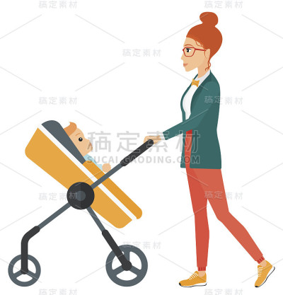 女人推婴儿车