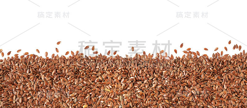 亚麻谷粒全景，孤立在白色。