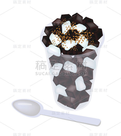 美味的黑草果冻在一个杯子