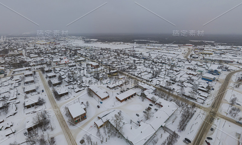 Sovetskiy城市。天线。冬天,雪,多云。汗蒂曼西斯克自治州，俄罗斯。