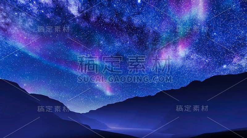 北极光在夜空中的山区景观