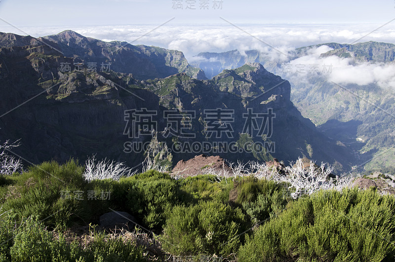 皮科瑞沃徒步旅行，云层之上，令人惊叹的神奇景观，令人难以置信的景色，阳光明媚的天气，低云层，葡萄牙马