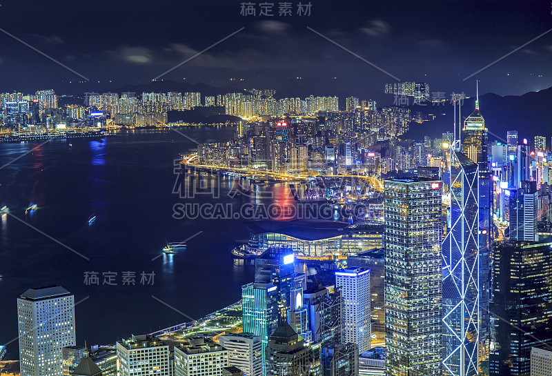 香港摩天大楼夜景特写