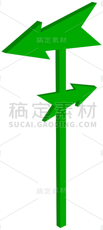 带有绿色箭头的路标- 3D插图
