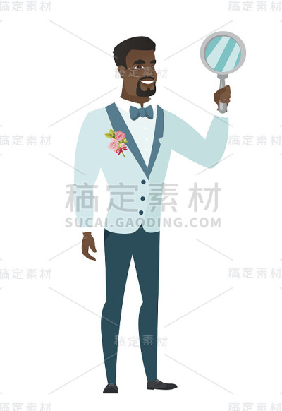 非裔美国新郎手握镜子