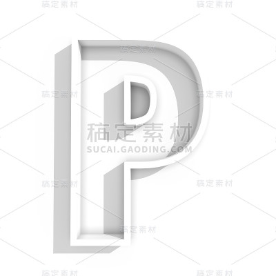 白色孤立字母P在白色背景和阴影