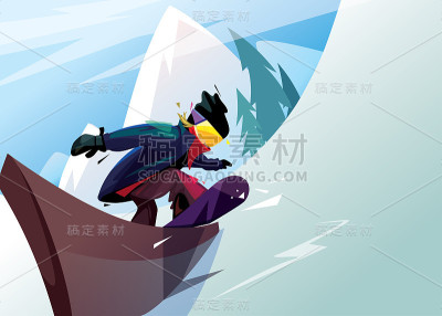矢量插图骑滑雪板滑在轨道上