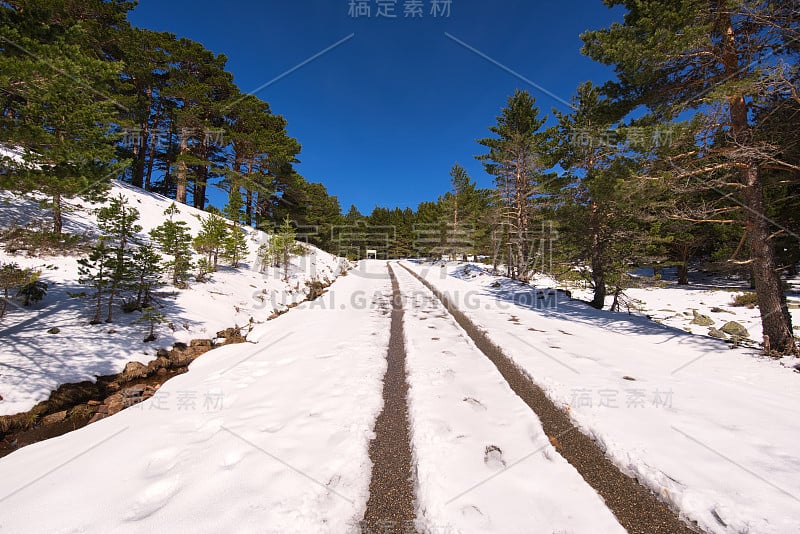 被雪覆盖的山路。