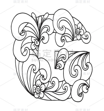 字母G表示着色。矢量装饰对象-插图计算机，服装，花边-纺织品，数字，标志