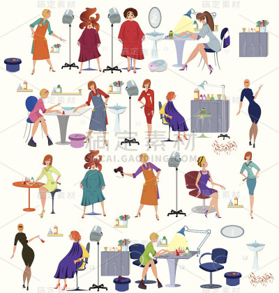 Cartoon hair salon people set
