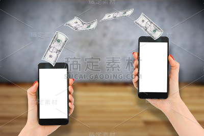 手机银行与女性手订转账与智能手机