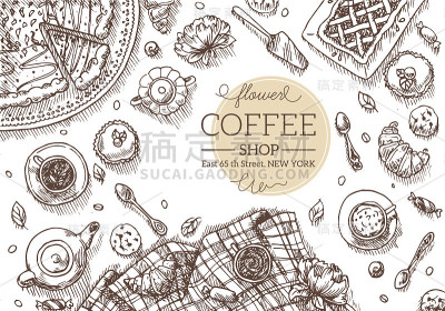 顶视图咖啡店的桌子。矢量图