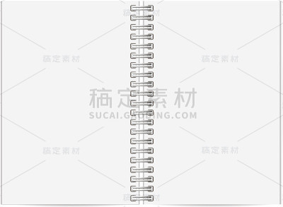 空白现实打开螺旋笔记本孤立的白色背景。垂直的字帖。模板，模拟组织者或日记。向量