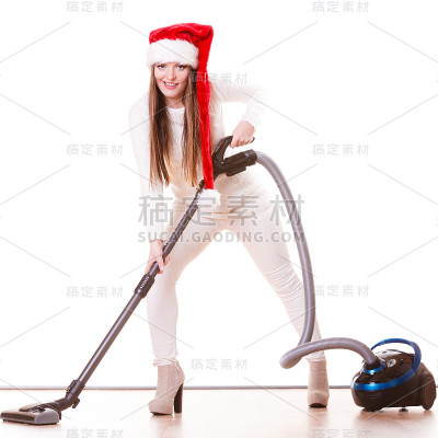 带吸尘器的女孩圣诞老人帽