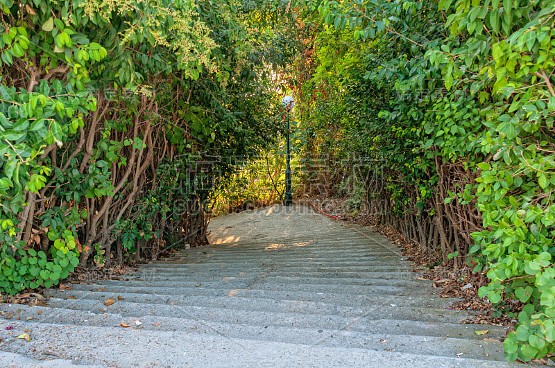 著名的楼梯和通往希腊Halkidiki Kallithea海滩的路