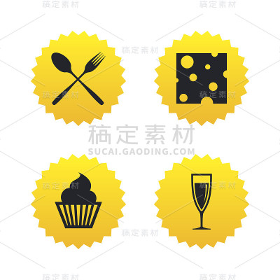 食物图标。松饼蛋糕的象征。叉子,勺子。