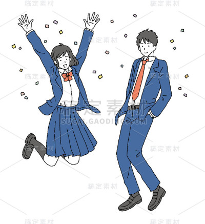 一个男生和女生跳跃的简单触摸插图