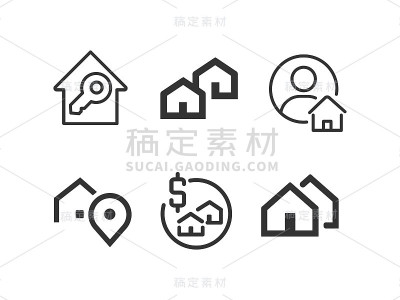 房地产图标集。房地产经纪人。向量线图标集合