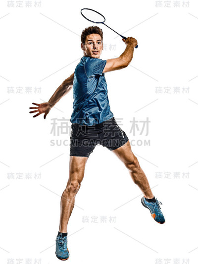 羽毛球运动员青年男子孤立的白色背景