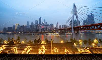 重庆桥梁夜景与城市建筑景观