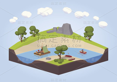 乘木筏和平底船顺流而下