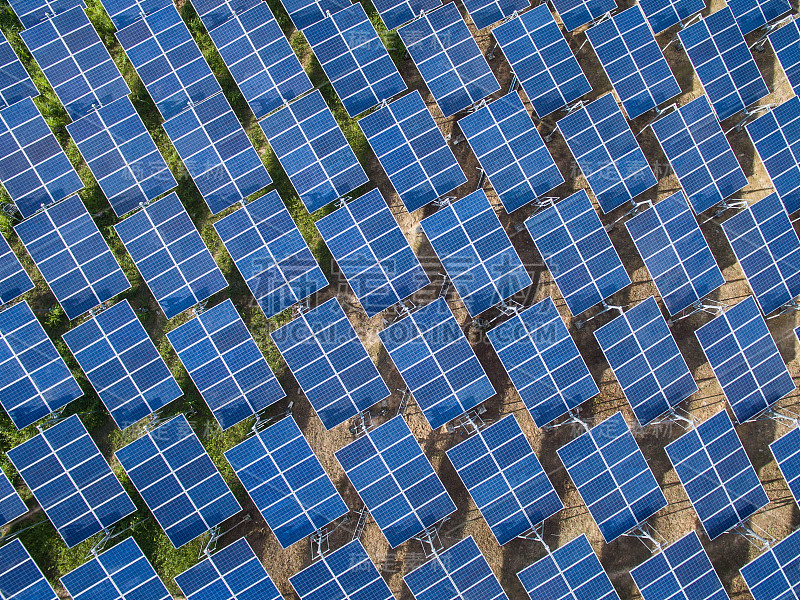 太阳能农场的太阳能电池板(太阳能电池)俯视图