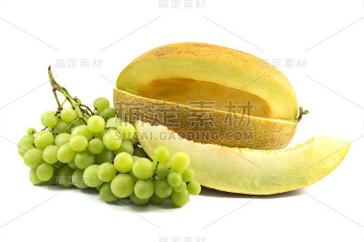 甜瓜切片，葡萄隔白