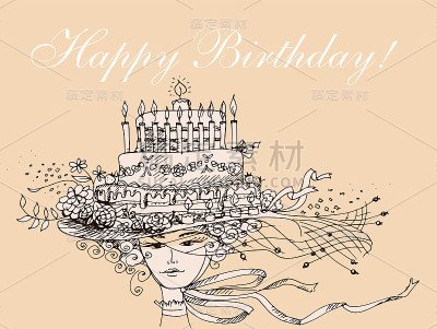 生日女士素描矢量插图