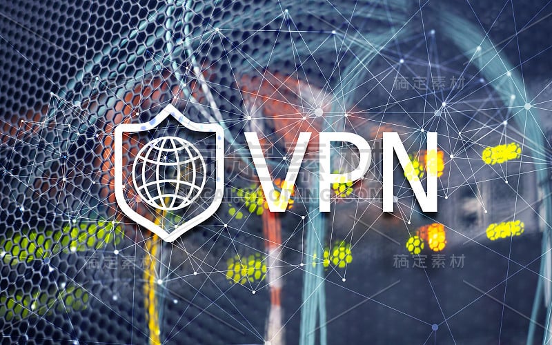 虚拟专用网VPN。新技术概念2020。模糊的服务器机架背景。