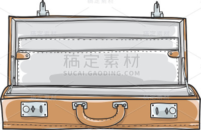 公文包箱子是空的。复古手绘矢量艺术插图