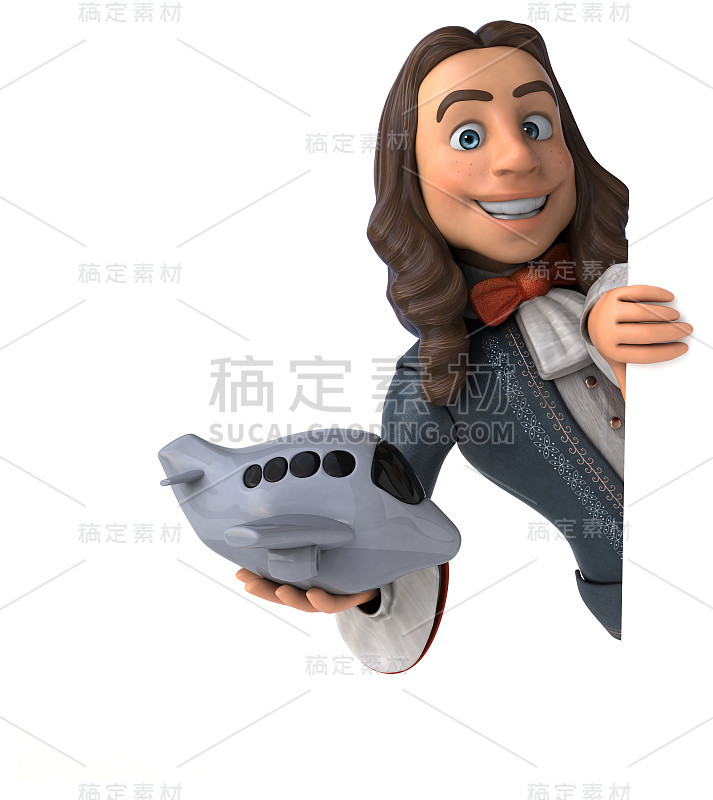 3D插图的卡通人在历史巴洛克服装