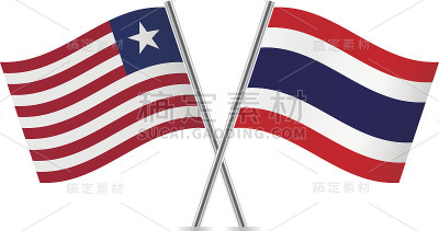 利比里亚和泰国国旗。向量。