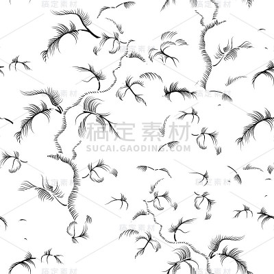 抽象花卉线条无缝图案。霜生植物漩涡或名称