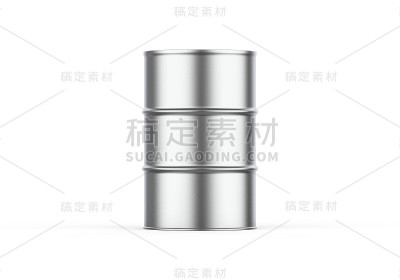 金属油桶模型，钢金属油桶上孤立的白色背景，3d插图