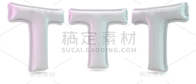 大写字母t，大写。充气白色气球的背景。3 d