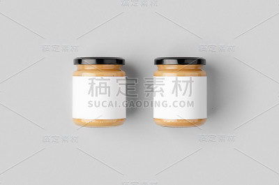 花生，杏仁，坚果酱罐模型与空白标签。