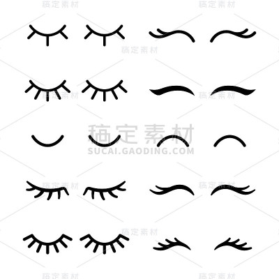 向量的睫毛。闭上眼睛。图标集。