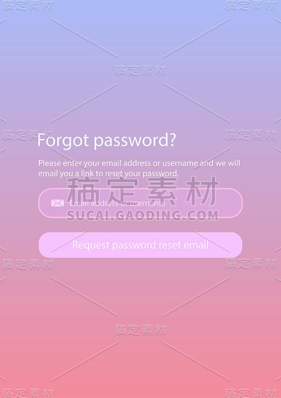 恢复密码。忘记密码表单页与梯度背景。网站ui矢量元素。